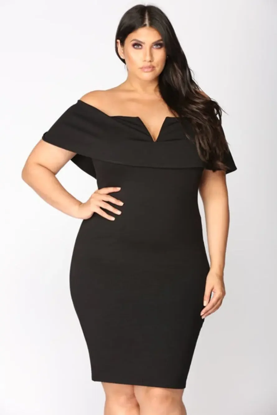 Fashion Nova Lyla Black Iff Shoulder Dress Size 1X NWT